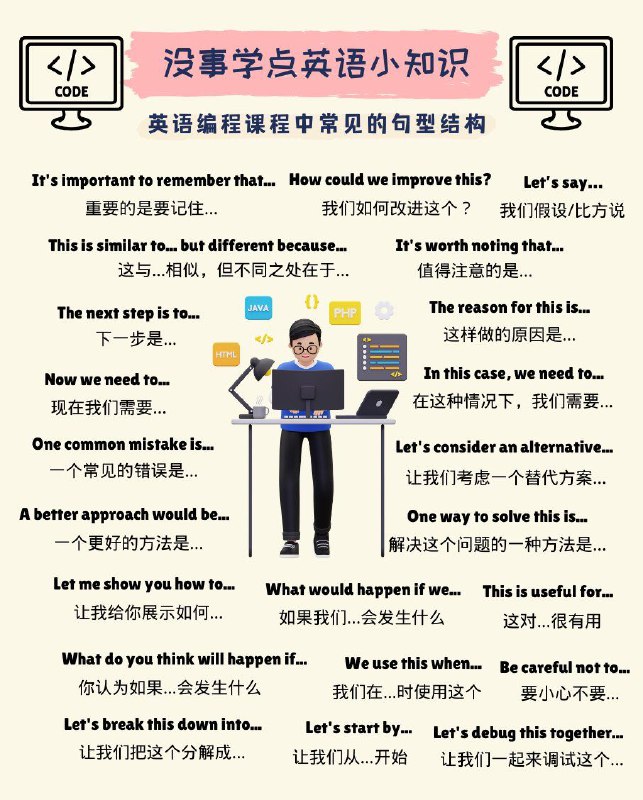 没事学点英语小知识：盘一下我见到的英语编程课程中讲师常用的句型结构#英语小知识