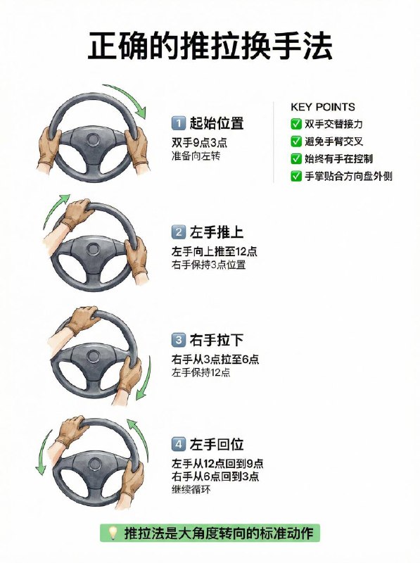 老司机也常犯错！方向盘到底怎么握？很多人开车喜欢单手搓方向盘，或者把手搭在12点钟位置，觉得这样不仅轻松，还特别帅