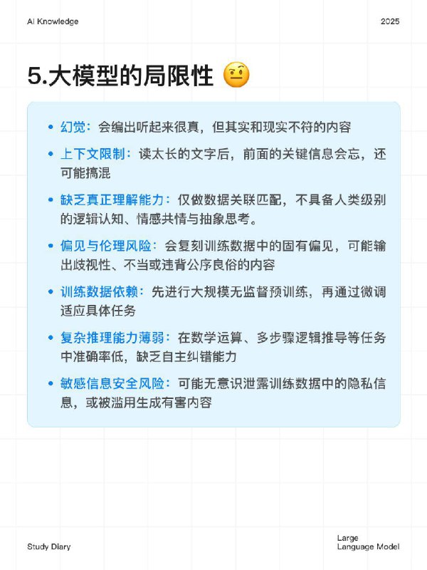 🔵每天一个AI知识：大模型（LLM）大模型（LLM，Large Language Model）是指大规模语言模型，是一种基于深度学习的人工智能模型，主要用于理解和生成自然语言文本