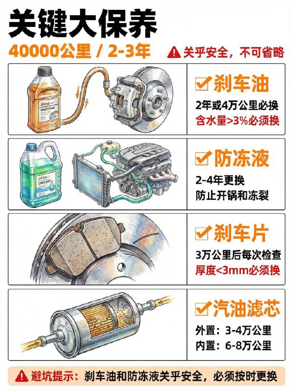 汽车小知识新手司机必看！车辆保养周期表1️⃣ 保养核心原则：先到为准！⏱️里程与时间：保养遵循“先到为准”原则
