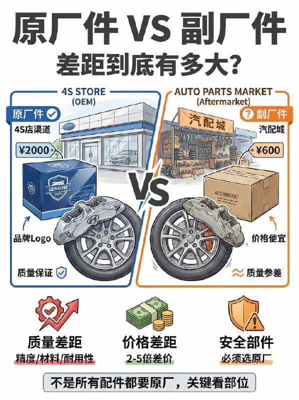 原厂件vs副厂件：差价5倍怎么选？很多车友去修车，技师总会问：“要原厂的还是副厂的？” 看着几倍的差价，心里直犯嘀咕