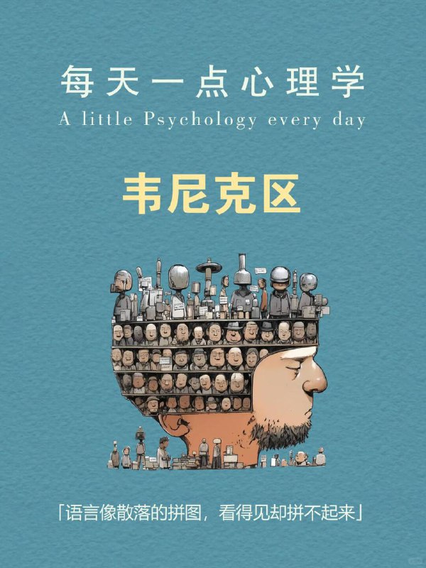 每天分享一个心理学知识|韦尼克区你有没有遇到过这种人：口若悬河、语气生动，但一句话都听不懂你认真提问，他却答非所问，像频道错位的收音机更诡异的是—他完全没意识到自己“胡言乱语”这不是故意捣乱，而是大脑「韦尼克区」（Wernicke's Area）受损后的真实症状—一种连患者自己都察觉不到的“语言解体”