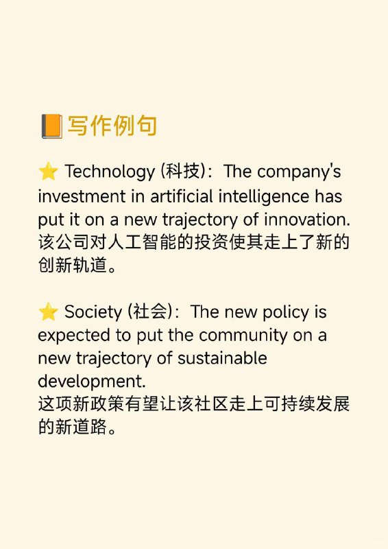 积累一个英语地道表达——走上新的发展轨道《Atomic Habits》  外刊原句:Brailsford had been hired to put British Cycling on a new trajectory.布雷尔斯福德受聘是为了让英国自行车运动走上新的发展轨道