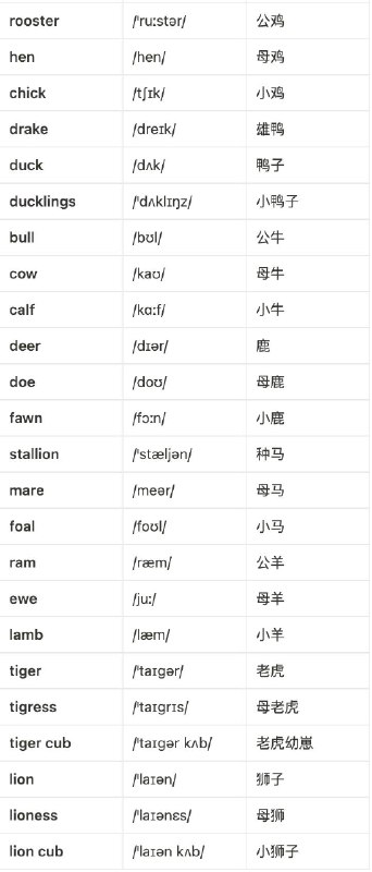没事学点英语小知识：不同动物及其雌雄和幼崽的英文名称没事学点英语小知识：不同动物及其雌雄和幼崽的英文名称