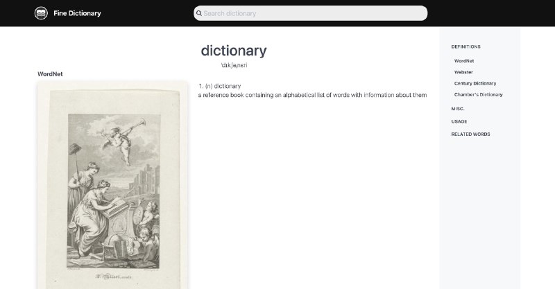 一个小众充满文艺范的英语词典网站：FineDictionary通过文艺复古的插图和丰富的例句，趣味知识，引语等等帮助你吃透英语词汇