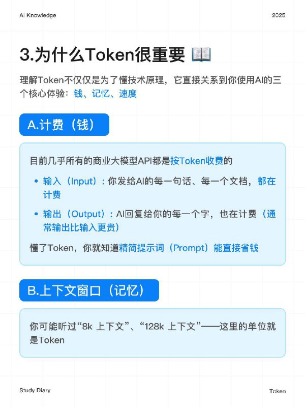 🔵每天一个AI知识：Token是什么？🤔在大模型（LLM）的世界里，Token是一个最基础、最核心，却又最容易被误解的概念