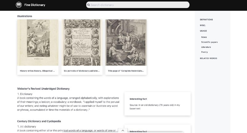一个小众充满文艺范的英语词典网站：FineDictionary通过文艺复古的插图和丰富的例句，趣味知识，引语等等帮助你吃透英语词汇