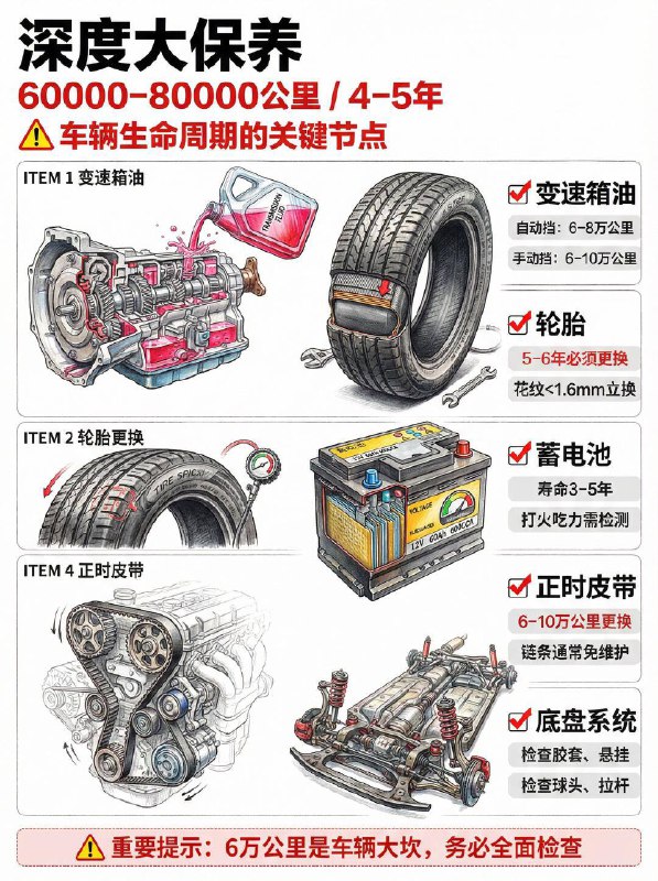 汽车小知识新手司机必看！车辆保养周期表1️⃣ 保养核心原则：先到为准！⏱️里程与时间：保养遵循“先到为准”原则