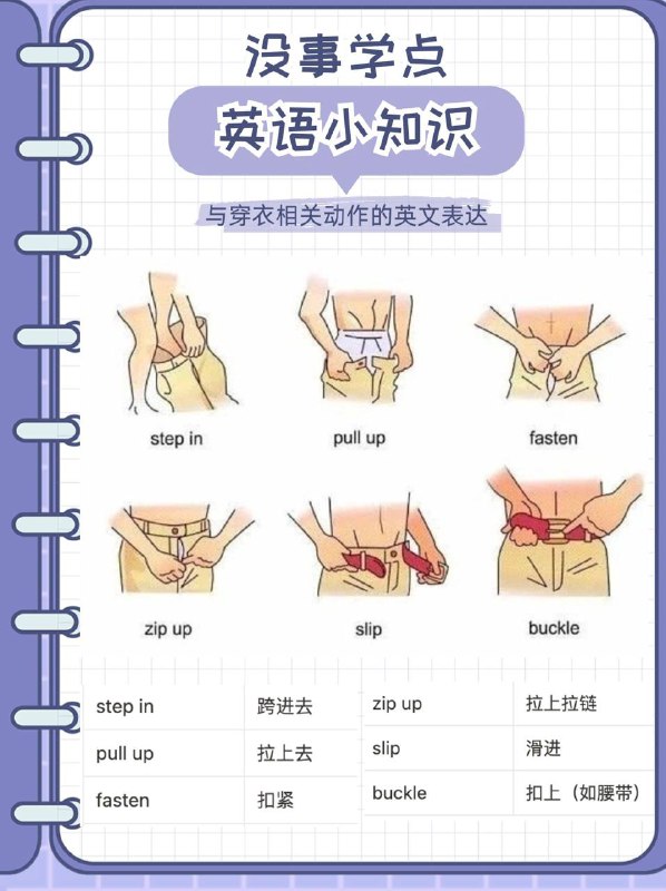没事学点英语小知识：与穿衣相关动作的英文表达