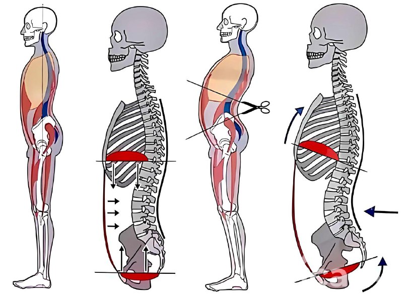 左为正确姿势: 自然脊椎曲线+肋骨与骨盆对齐+横膈膜与骨盆底对齐右为错误姿势: 刻意挺胸(俗称剪刀姿势scissor position)左为正确姿势: 自然脊椎曲线+肋骨与骨盆对齐+横膈膜与骨盆底对齐右为错误姿势: 刻意挺胸(俗称剪刀姿势scissor position)