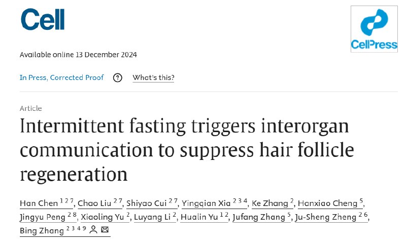 《CELL》:禁食可以减肥，但也能减发人类的头发从毛囊中长出，毛囊中含有对饮食变化敏感的干细胞近日，《细胞》杂志发表的最新研究揭示了间歇性禁食对人体的潜在负面影响