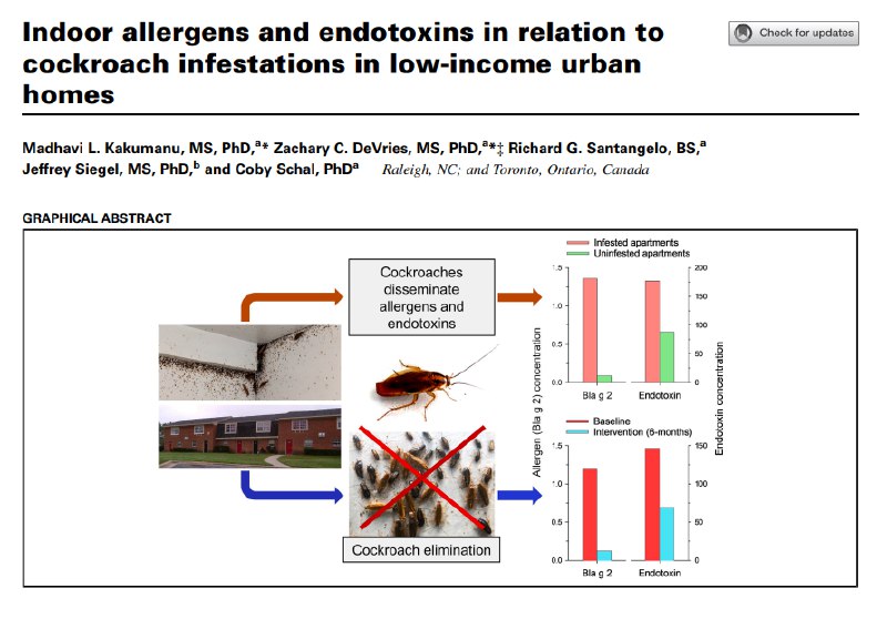 双重威胁：新研究证实蟑螂是室内过敏原与内毒素的主要来源蟑螂过敏原是公认的哮喘诱因 