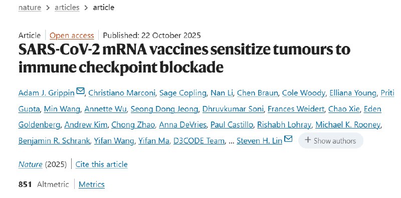 意外收获！《自然》研究：新冠mRNA疫苗或可助力免疫疗法激活“冷肿瘤”免疫检查点抑制剂（ICI）是强大的癌症疗法，但对许多没有预先存在免疫力的“冷肿瘤”患者无效 