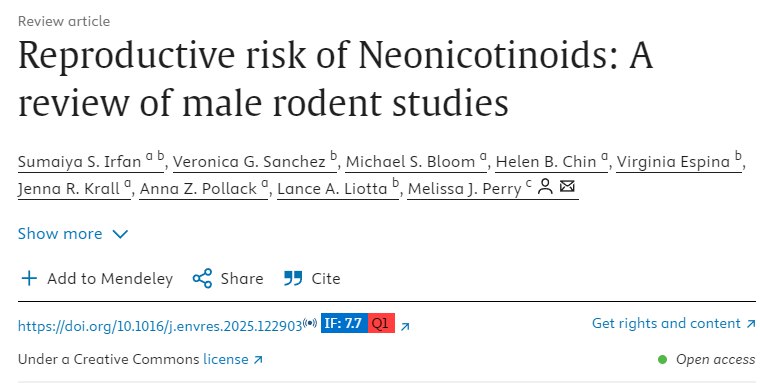 广泛使用的农药或成“精子杀手”：系统综述揭示新烟碱类农药的生殖毒性作为全球使用最广泛的杀虫剂，新烟碱类农药已渗透到我们的土壤、水源乃至食物中 
