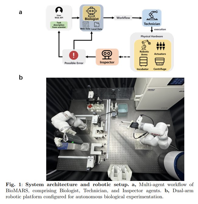 科大智造：BioMARS生物实验机器人，解放科研人员的双手！中国科学技术大学的研究团队开发了一款名为BioMARS（生物多智能体机器人系统）的创新平台
