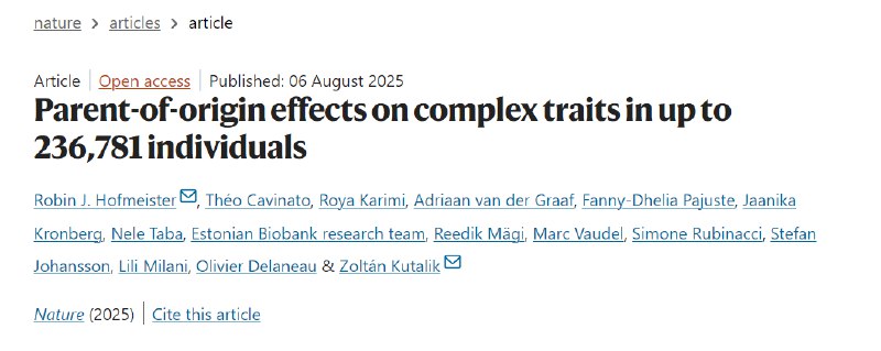 父母基因在你体内“打架”？《自然》揭秘身高、血脂的遗传奥秘你有没有想过，为什么明明父母都很高，自己却……？或者为什么家族里没人胖，自己却“喝水都长肉”？《自然》期刊近日发表的一项突破性研究给出了一个出人意料的答案：这可能是因为来自你父母的基因，在你体内上演了一场激烈的“拔河比赛”！科学家们发现了一种被称为“亲源效应”的奇特遗传现象：同一个基因，根据它是来自父亲还是母亲，其发挥的作用可能截然相反