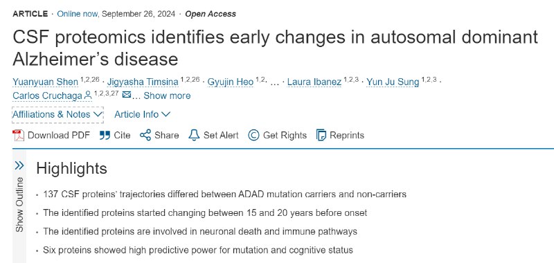 这项针对常染色体显性阿尔茨海默病（ADAD）的高通量蛋白质组学研究旨在识别脑脊液（CSF）中的早期生物标志物，以用于疾病监测和治疗策略
