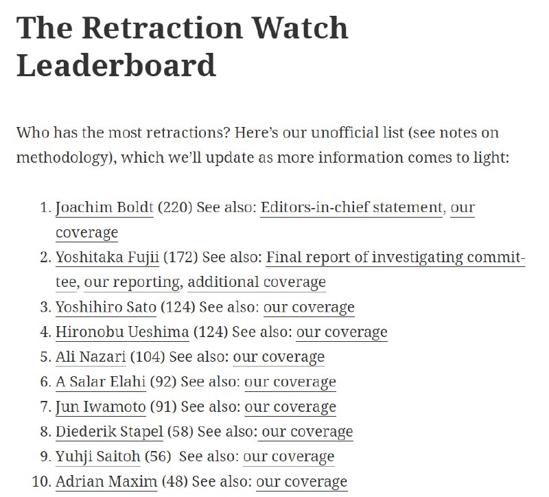 德国学者 Joachim Boldt 撤稿数量突破 200 篇，Retraction Watch 强调学术诚信警钟长鸣致力于追踪全球科学论文撤稿事件的知名平台 Retraction Watch 最近更新的记录显示，德国麻醉师 Joachim Boldt 以 220 篇论文被撤稿的惊人记录，成为全球首位且唯一一位撤稿数量超过 200 篇的学者，这一里程碑式的数字再次将公众视野引向学术界的诚信危机