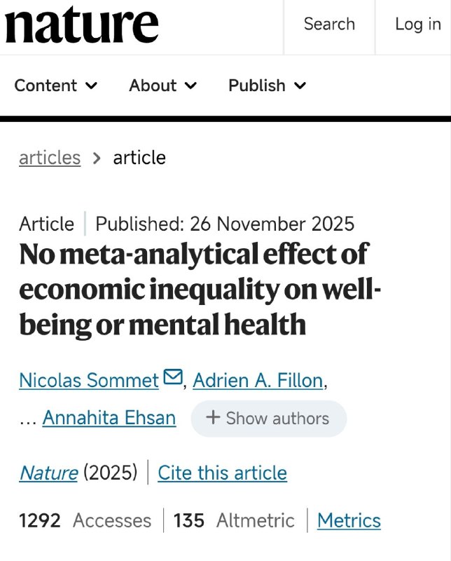 贫富差距影响幸福感？Nature研究颠覆传统认知长期以来，学术界普遍认为收入和财富差距会通过加剧社会地位焦虑损害幸福感和心理健康