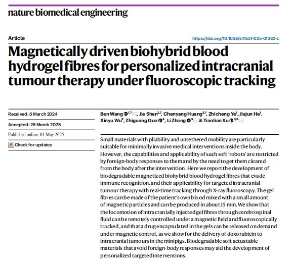 “血液特工”诞生：科学家用自体血造出抗癌微型机器人近日，《自然·生物医学工程》上的一项研究展示了一种极具前景的脑肿瘤个性化治疗新策略