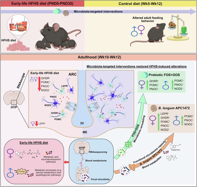 🧫 肠道菌群或成"吃货"救星！小时候吃太多高脂高糖食物，长大后真的会变成"吃货"吗？爱尔兰科克大学的新研究发现，早期不良饮食习惯确实会在成年后持续影响我们的摄食行为